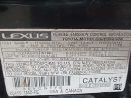 2001 LEXUS ES300 BLACK 3.0L AT Z16481